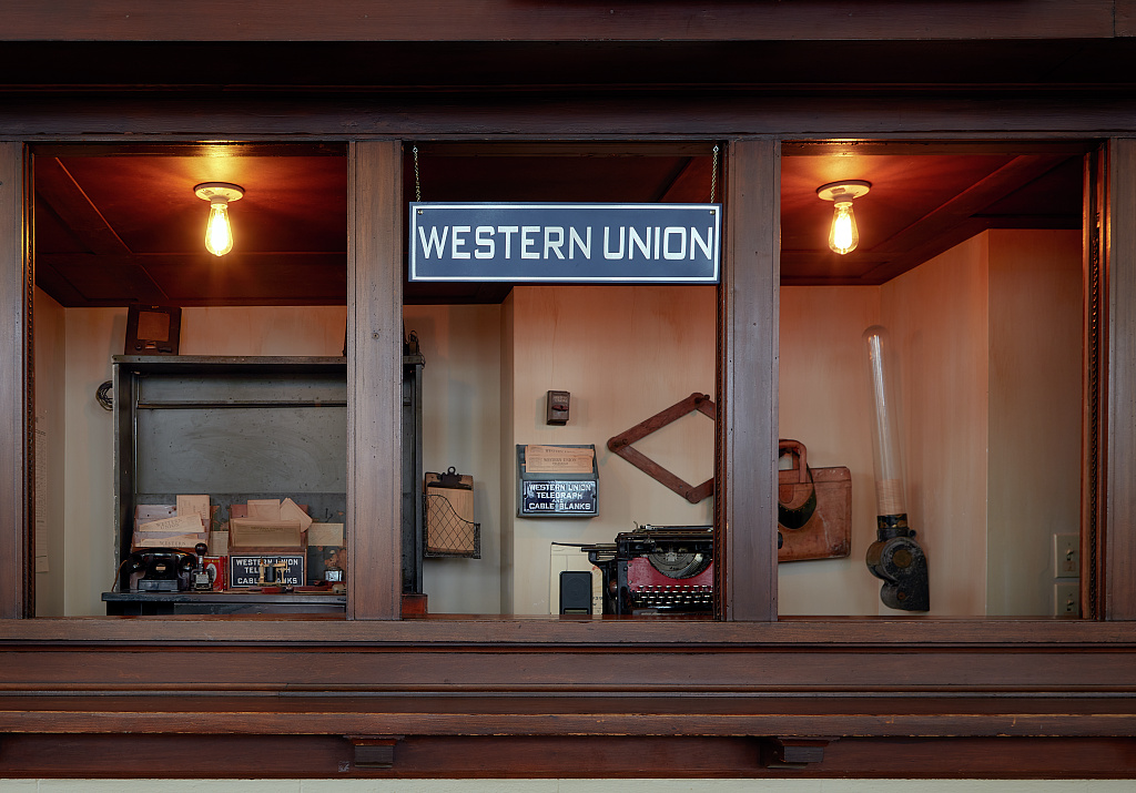 Telegraphy room at the Memphis Cotton Exchange, showing telegraph equipment used to transmit cotton prices